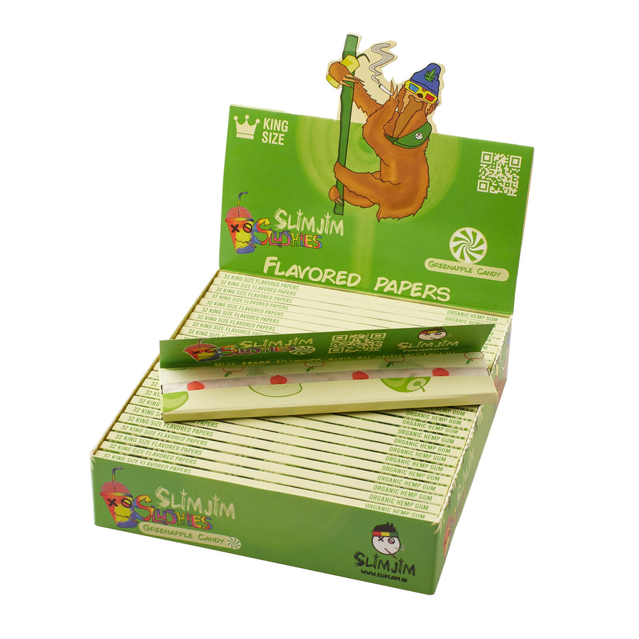 Box case of Slimjim Slushies Green Apple Candy Flavoured King -Sized Rolling Papers